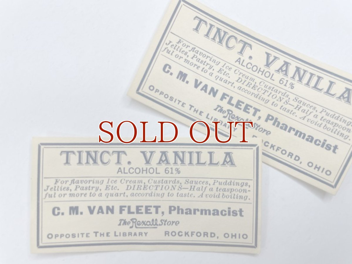 画像1: TINCT.VANILLA ラベル2枚セット  C.M.VAN FLEET,Pharmacist The Rexall Store (1)
