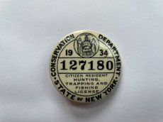 画像1: 1934 NEW YORK STATE HUNTING LICENSE BUTTON Pin ハンティング ライセンスバッチ (1)