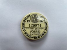 画像1: 1936 NEW YORK STATE HUNTING LICENSE BUTTON Pin ハンティング ライセンスバッチ (1)