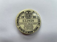 画像1: 1936 NEW YORK STATE HUNTING LICENSE BUTTON Pin ハンティング ライセンスバッチ (1)