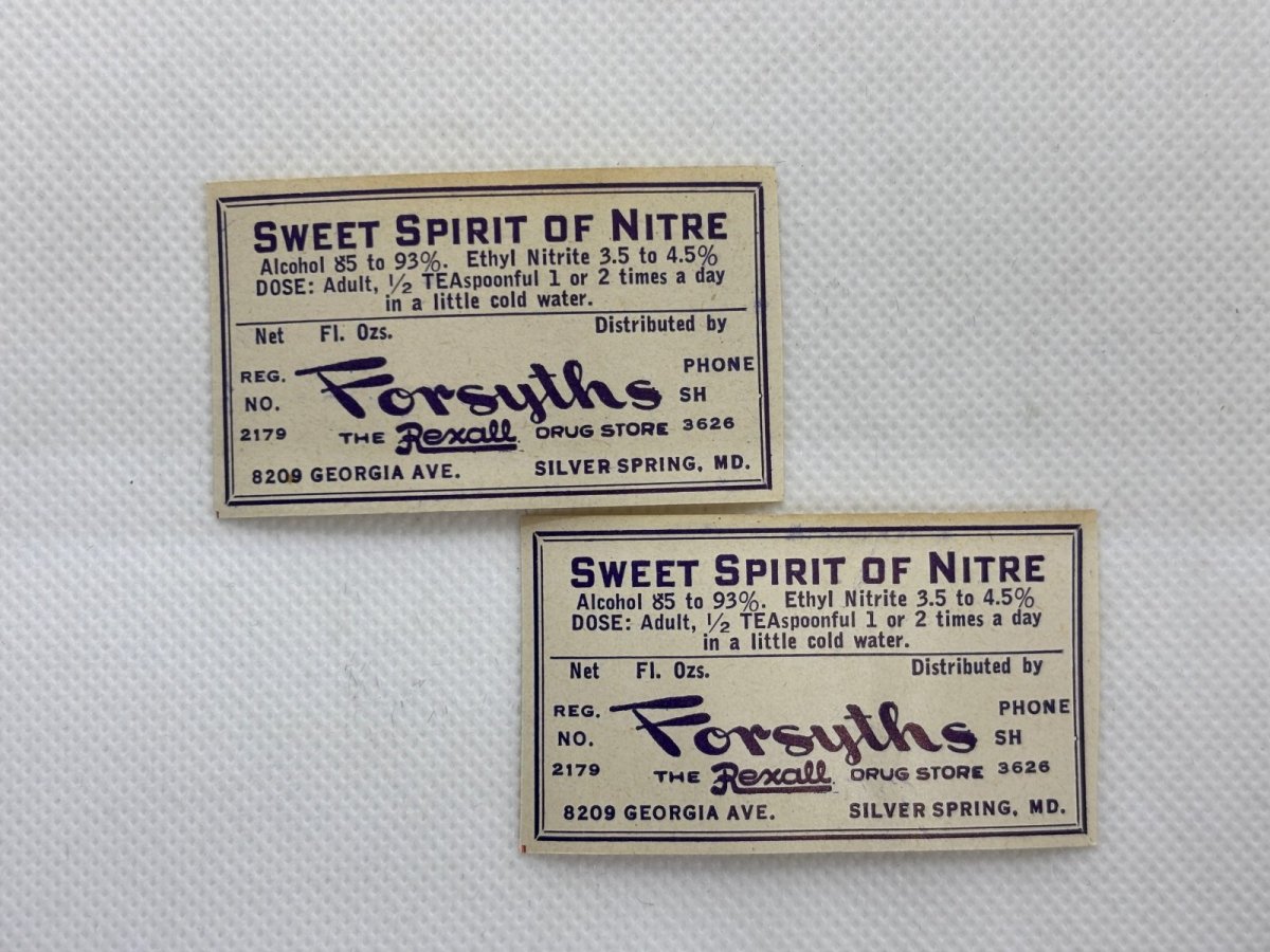 画像1: SWEET SPIRIT OF NITRE ラベル2枚セット  FORSYTHS DRUG STORE (1)