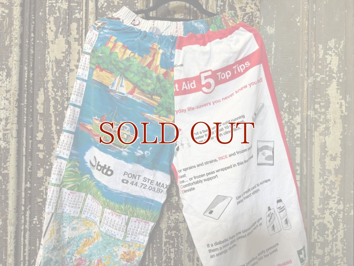 画像2: VINTAGEリメイクパンツ/キッチンクロス・ファブリックカレンダーリメイクパンツ (2)