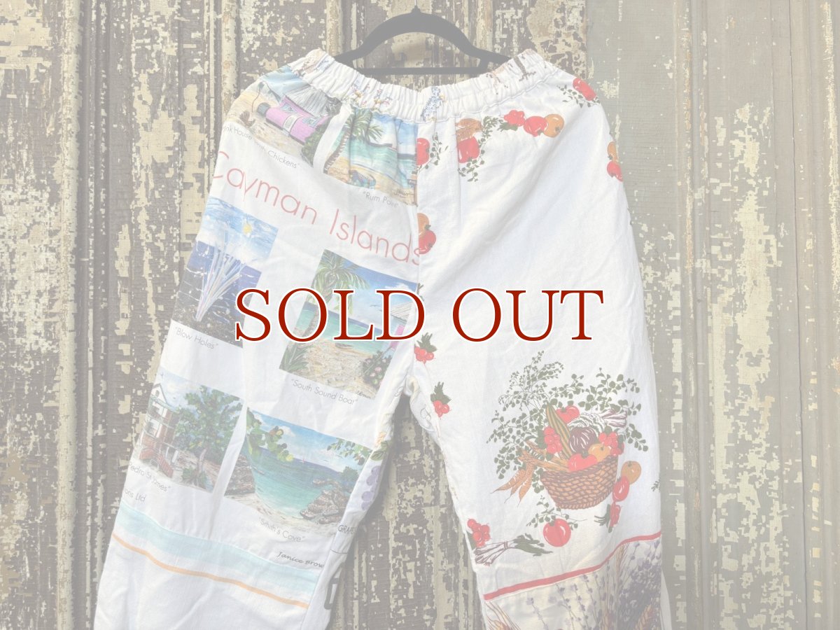 画像2: VINTAGEリメイクパンツ/キッチンクロス・ファブリックカレンダーリメイクパンツ (2)