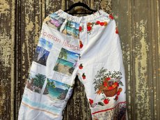 画像2: VINTAGEリメイクパンツ/キッチンクロス・ファブリックカレンダーリメイクパンツ (2)