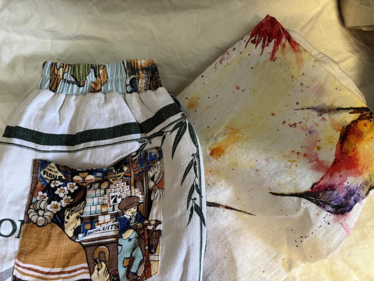 画像7: VINTAGEリメイクパンツ/キッチンクロス・ファブリックカレンダーリメイクパンツ (7)