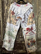 画像1: VINTAGEリメイクパンツ/キッチンクロス・ファブリックカレンダーリメイクパンツ (1)
