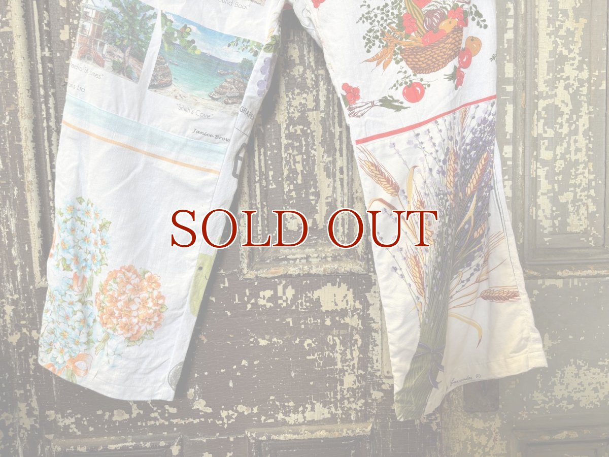 画像3: VINTAGEリメイクパンツ/キッチンクロス・ファブリックカレンダーリメイクパンツ (3)