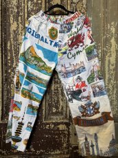 画像1: VINTAGEリメイクパンツ/キッチンクロス・ファブリックカレンダーリメイクパンツ (1)