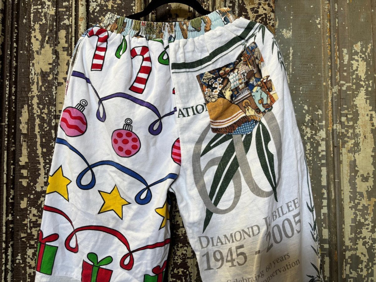 画像5: VINTAGEリメイクパンツ/キッチンクロス・ファブリックカレンダーリメイクパンツ (5)