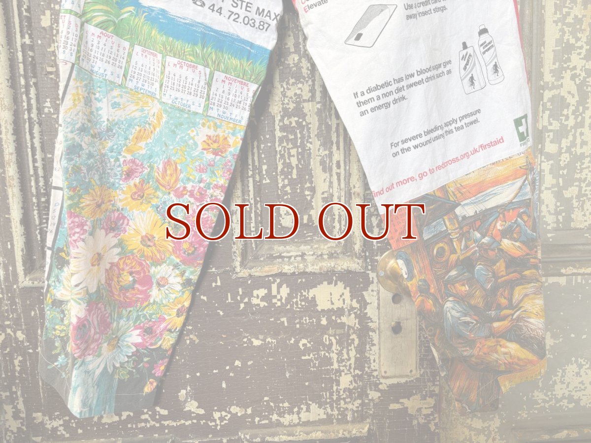 画像3: VINTAGEリメイクパンツ/キッチンクロス・ファブリックカレンダーリメイクパンツ (3)