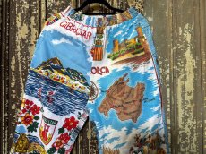画像2: VINTAGEリメイクパンツ/キッチンクロス・ファブリックカレンダーリメイクパンツ (2)