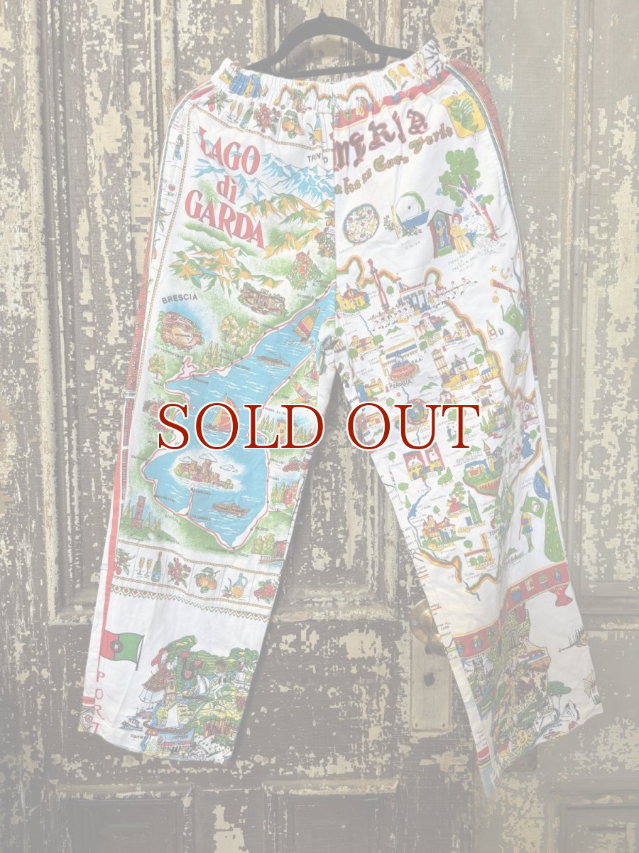 画像4: VINTAGEリメイクパンツ/キッチンクロス・ファブリックカレンダーリメイクパンツ (4)