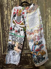 画像1: VINTAGEリメイクパンツ/キッチンクロス・ファブリックカレンダーリメイクパンツ (1)