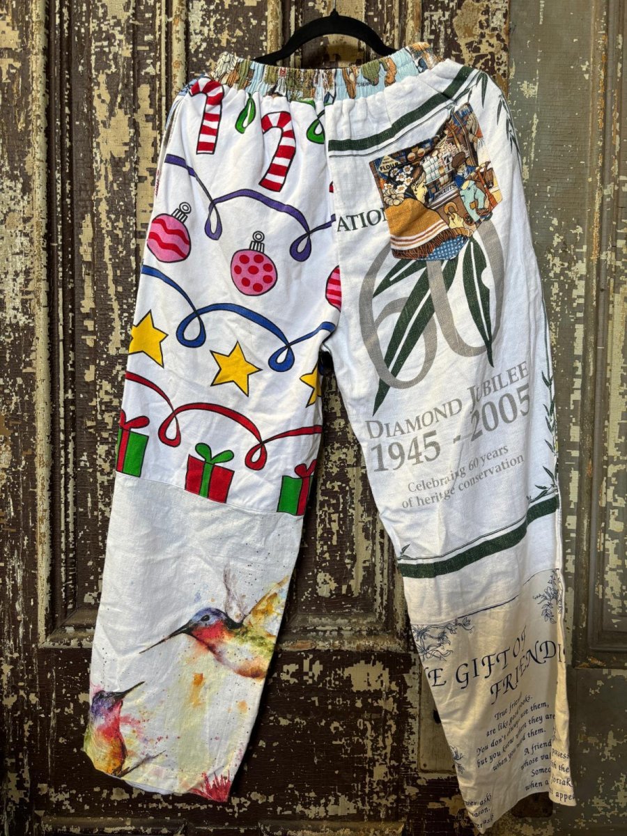 画像4: VINTAGEリメイクパンツ/キッチンクロス・ファブリックカレンダーリメイクパンツ (4)