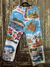 画像1: VINTAGEリメイクパンツ/キッチンクロス・ファブリックカレンダーリメイクパンツ (1)